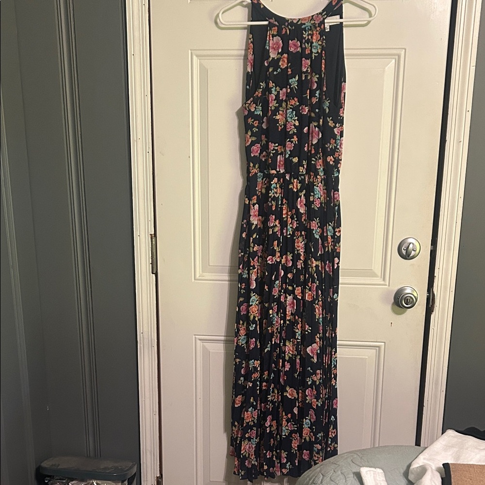 Emma & Michele Black Maxi Dress with Pink Floral Print